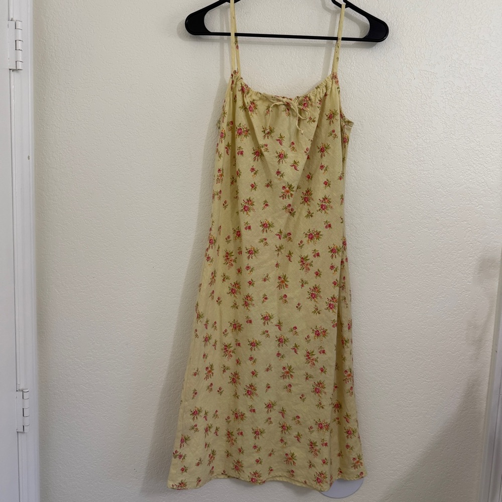 Y2K Forever 21 MADE IN USA Ditsy Floral Butter Yellow‎ Strap Midi Dress size M